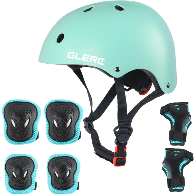 Glerc bērnu velosipēda ķivere zēniem un meitenēm ar aizsargu komplektu – ceļu, elkoņu un plaukstu aizsargi.