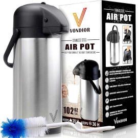 Vondior Airpot sūknējamais termoss 1.9 litri – profesionāls nerūsējošā tērauda kafijas termoss ar dozatoru.