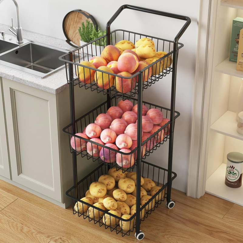 COVAODQ dārzeņu ratiņi virtuvei, melnā krāsā.