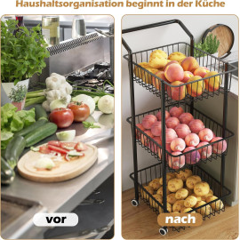 COVAODQ dārzeņu ratiņi virtuvei, melnā krāsā.