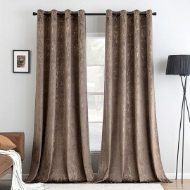 MIULEE aizkari, samta, necaurspīdīgi ar apdrukas zelta rakstu, komplekts 2gb,, 140 x 245 cm (platums x augstums), brūns