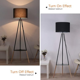 LUSTORM 1 Mūsdienīga statīva grīdas lampa ar plauktu viesistabai