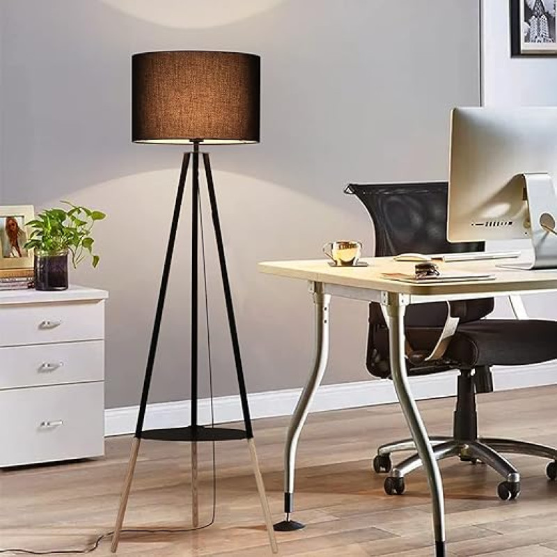 LUSTORM 1 Mūsdienīga statīva grīdas lampa ar plauktu viesistabai
