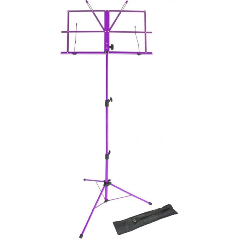 Lawrence LMS02-PU metāla salokāms un regulējams nošu statīvs ar somiņu — violets.