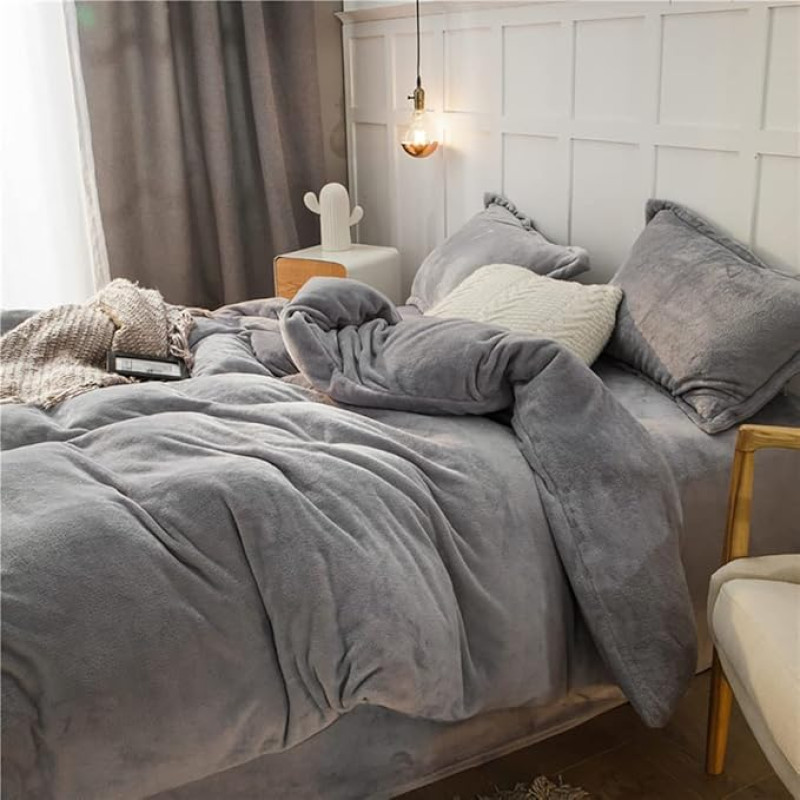 Omela silta flīsa ziemas gultas veļa 135 x 200 sudrabaini pelēka kašmira plīša segas pārvalks ar spilvendrānu 80 x 80 cm