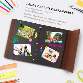 ThxMadam Leather DIY Foto Albums, Vintage, 60 melnas lapas, izmērs Large