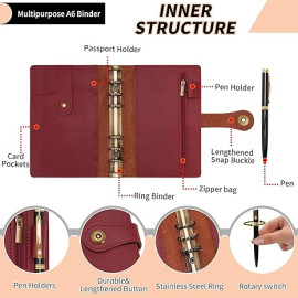 Wonderpool Ādas spirālveida piezīmju grāmatiņa ar pildspalvu, atkārtoti uzpildāma (vīna sarkana, A5)